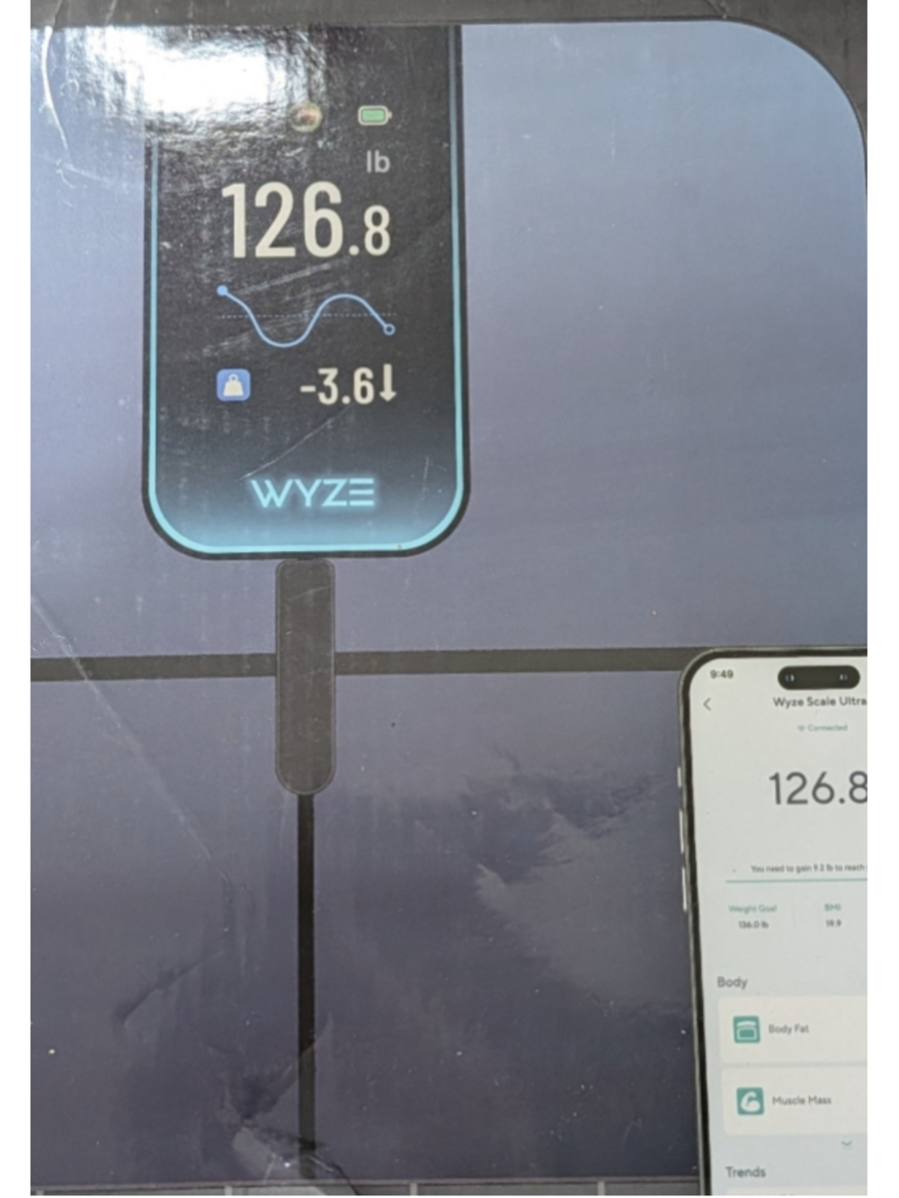 Wyze Scale Ultra, a smart body composition scale featuring a 4.3-inch full-color
